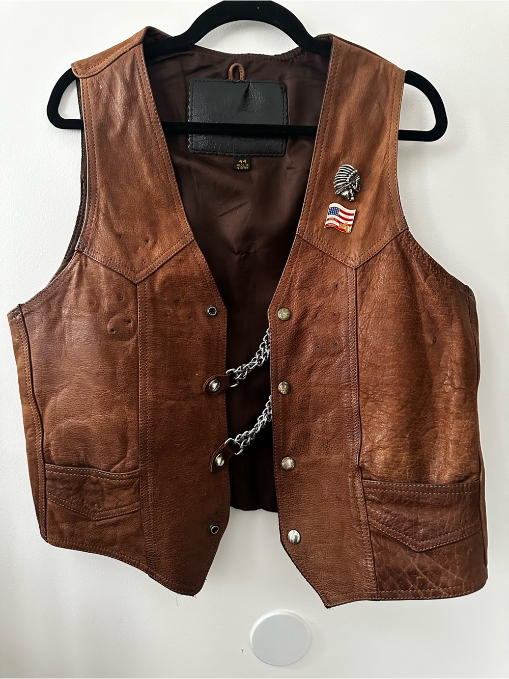 Vintage Brown Leather Chain-Front Men's Vest